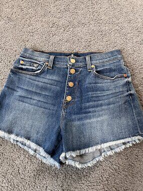 7 FOR ALL MANKIND HIGH RISE EXPOSED BUTTON FLY CUT-OFF DENIM SHORTS JORTS - 28